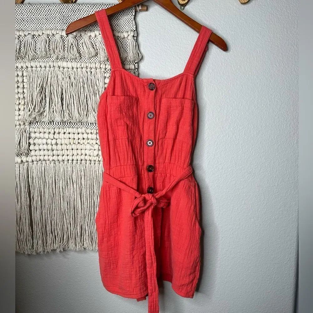 One Clothing Coral Cotton Gauze Romper Small